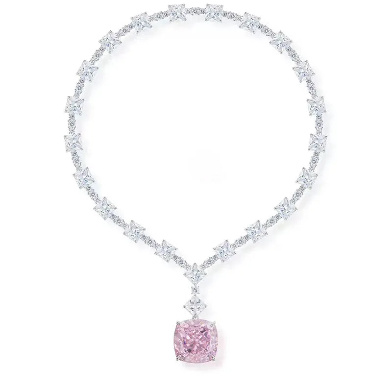 Luxury 20mm Yellow Zirconia Diamond Necklace White Rhodium Plated Brass for Ladies' Evening Party Wear