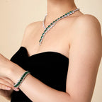 Forest Style Sterling Silver Simple Single Row Full Diamond Green Spinel Tennis Chain Bracelet