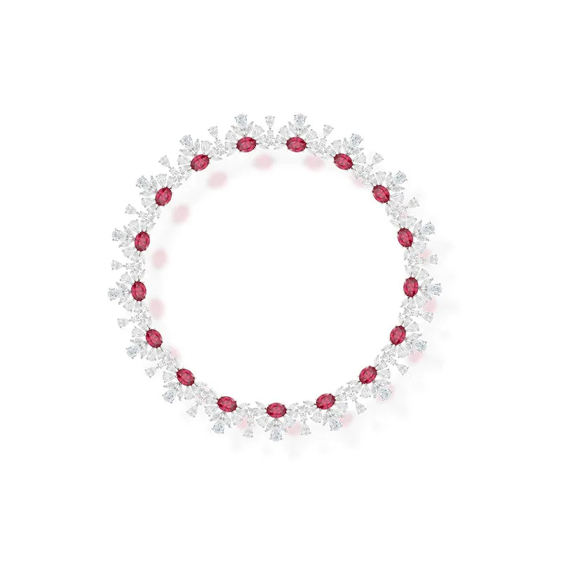 Hot Selling 18K Gold-Plated Horse Eye Red Gemstone Necklace Luxurious Saudi Ultra-Bright Zircon Trendy Brass for Weddings