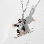 Creative Personality 3D Stereoscopic Red Panda Pendant Necklace Brass Skateboard Bear in Trendy Hip-Hop Style for Parties