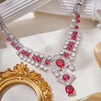 Customized Jeweler Brass Plated 18K Ocean Goddess Series Red Gemstone Exaggerated Evening Dress Accessories