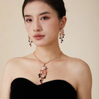 Women's Versatile Trendy Jewelry with Personalized Leopard Design Black Enamel on Brass Champagne & Rhodium Plated Sweater Chain