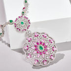 Rhodium Plated Women's Pendant Necklace with Zirconia Inlay Fashionable Luxurious for Wedding Party Evening Wear Sweater Chain