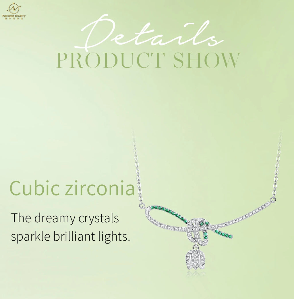 Collection 925S Fine Women's Necklace Spring Bells 5A Zirconia Rhodium Plated Pendant 925 Sterling Weddings Parties