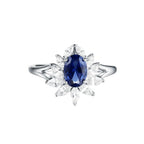 Women's Natural Royal Blue Sapphire Flower Ring Solid Gold Wedding or Engagement Jewelry for Parties