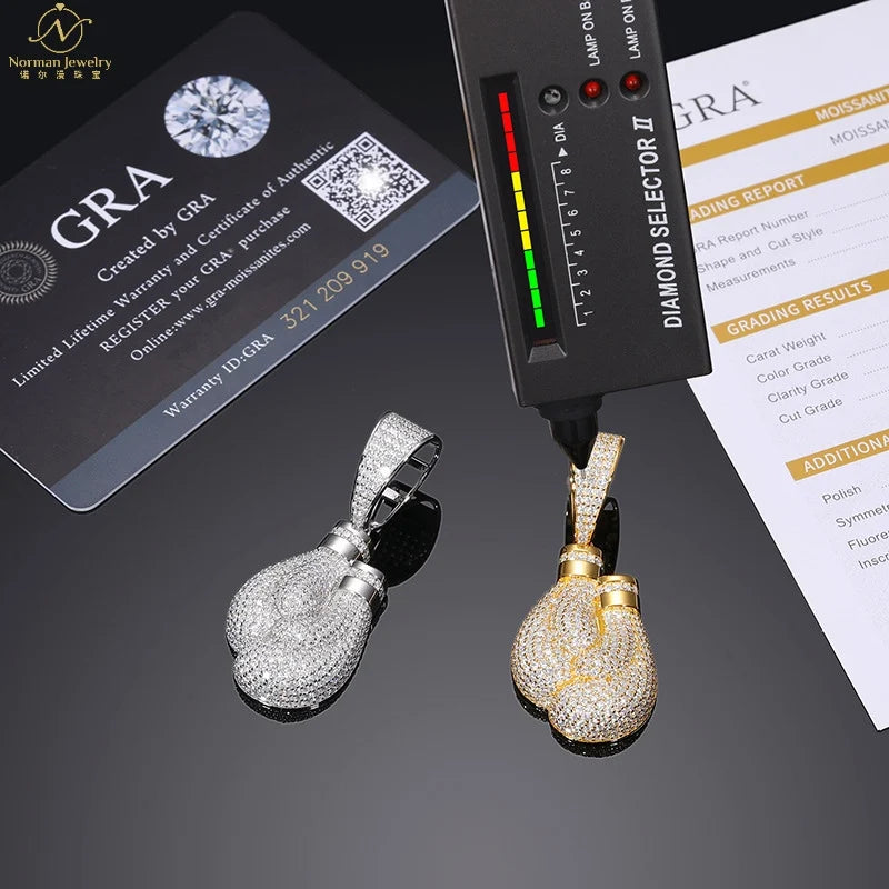 S925 Silver Inlaid Moissanite Pendant Unisex Boxing Gloves Bamboo Chain High Quality European American Trendy Hip Hop Parties