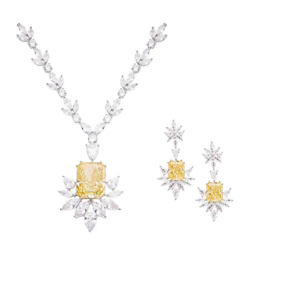 Brass Rhodium Geometric Flower Necklace for Women Latest Designs with Yellow Zircon Birthstone Stylish and Trendy for Parties