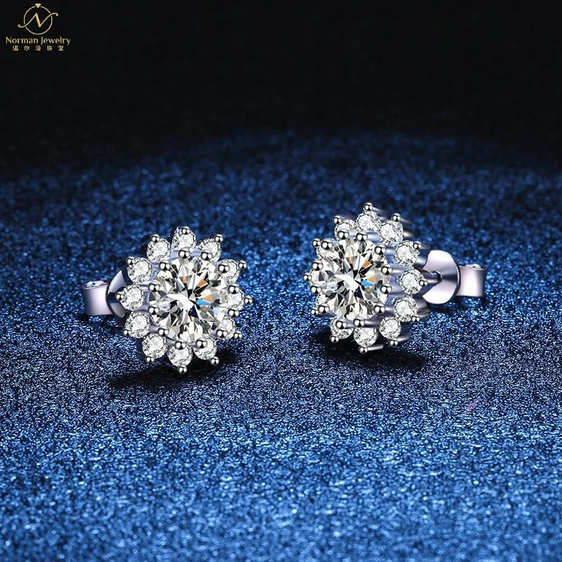 Best Selling S925 Sterling Silver Sunflower Stud Earrings 50 Points One Carat D Color Romantic Gold for Women's Anniversaries