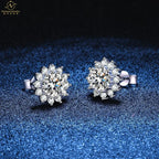 Best Selling S925 Sterling Silver Sunflower Stud Earrings 50 Points One Carat D Color Romantic Gold for Women's Anniversaries
