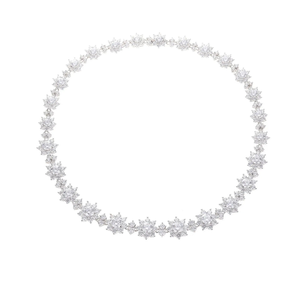 Flower Shape Tennis  Necklace Cubic Zirconia Brass Tennis Chain Rhodium Plated Tennis  Necklace  for Girls