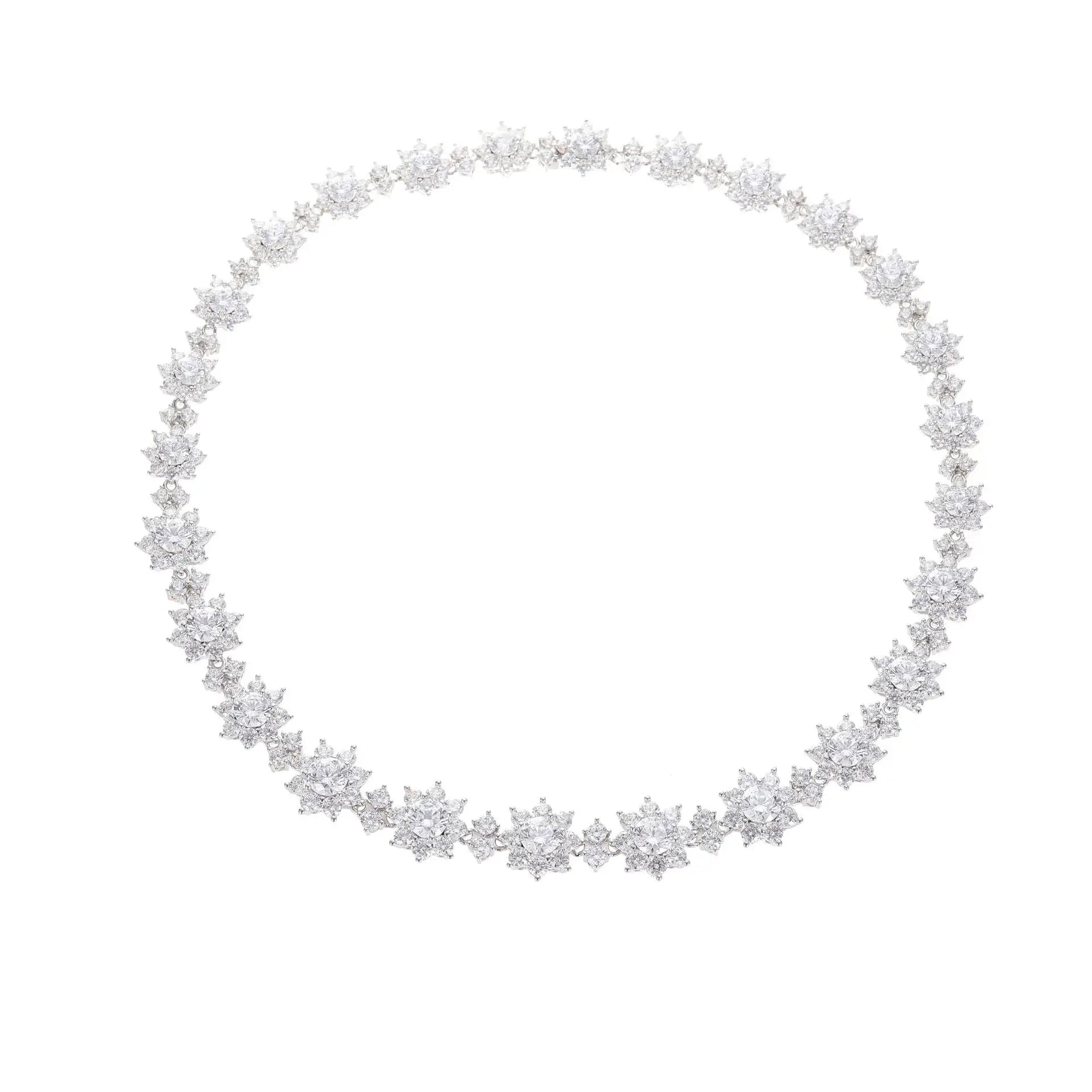 Flower Shape Tennis  Necklace Cubic Zirconia Brass Tennis Chain Rhodium Plated Tennis  Necklace  for Girls