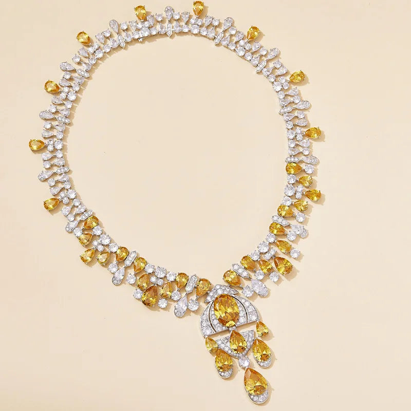 High Class Jewelry Brass Rhodium Plated Yellow Ladies Evening Dress Banquet Evening Dress Necklace