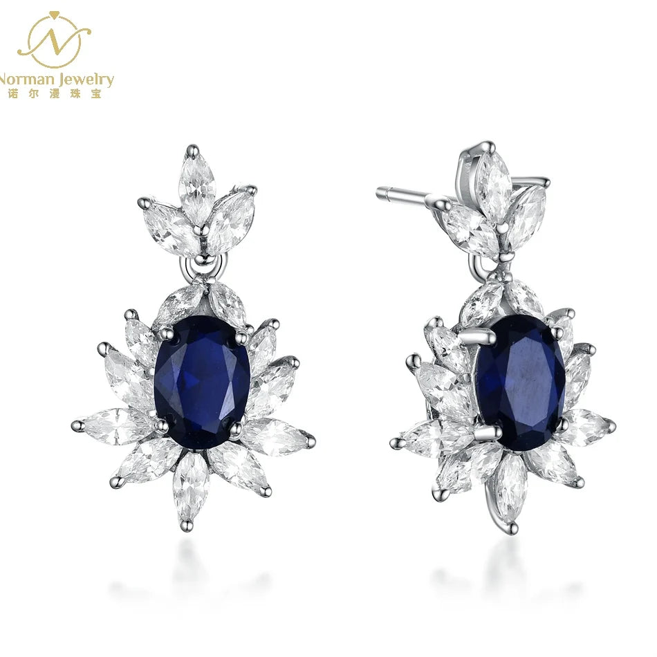 Luxury Gemstone Jewelry White Gold Natural Unheated Cornflower Sapphire Wedding Earrings