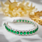 Forest Style Sterling Silver Simple Single Row Full Diamond Green Spinel Tennis Chain Bracelet