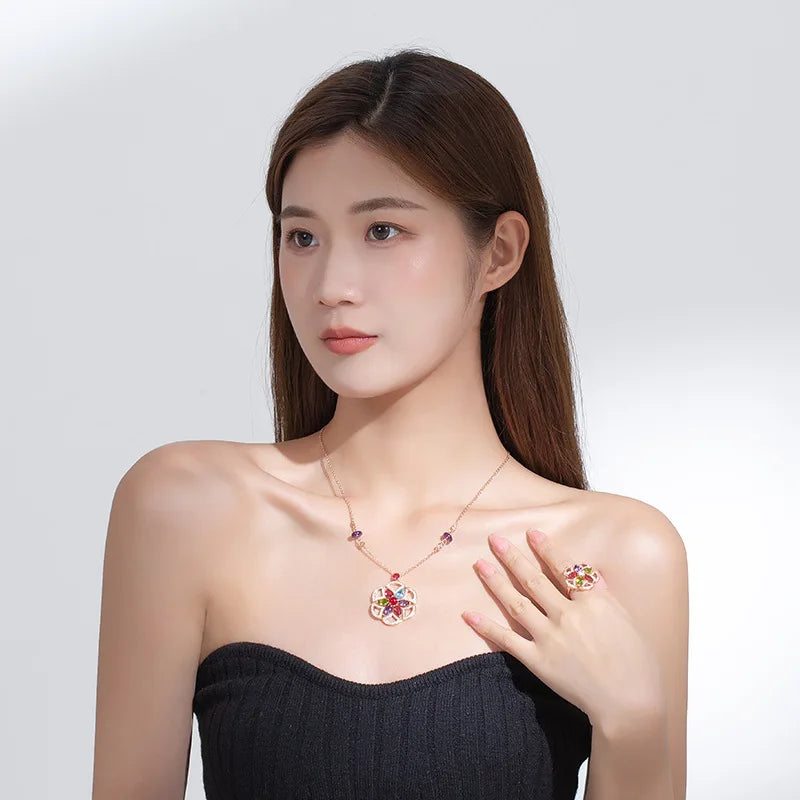 Women's Fine Pendant Necklace New Caibao Micro-Inlaid Gold Plated Atmospheric Fan Shaped Medium Long Sweater