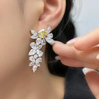 18K Copper Gold-Plated Floral Tassel Earrings Exaggerated Yellow Diamonds Detachable Design Personalized Fashion Drop Earrings