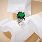 Hot Selling Exquisite Silver Plated Zirconia Diamond Rings Fashion Adjustable Rings Vintage Classic Emerald Rings
