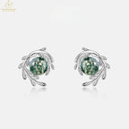 European American Style 925 Silver Cross-Border New Green Moss Stone Fine Stud Earrings Women's Aquatic Plants Agate Gold
