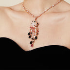 Women's Versatile Trendy Jewelry with Personalized Leopard Design Black Enamel on Brass Champagne & Rhodium Plated Sweater Chain