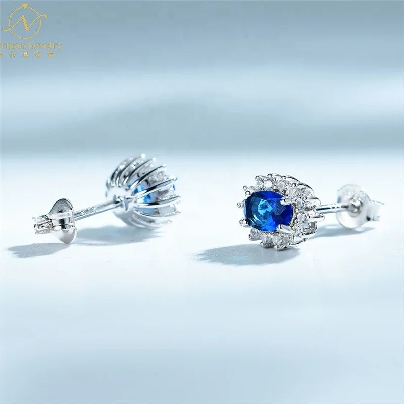 Luxury Rhinestone Blue Zircon Earrings Trendy Sterling Silver Hoop Earrings for Women Floral Shape Pattern Fashion Jewelry