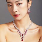 Customized Jeweler Brass Plated 18K Ocean Goddess Series Red Gemstone Exaggerated Evening Dress Accessories
