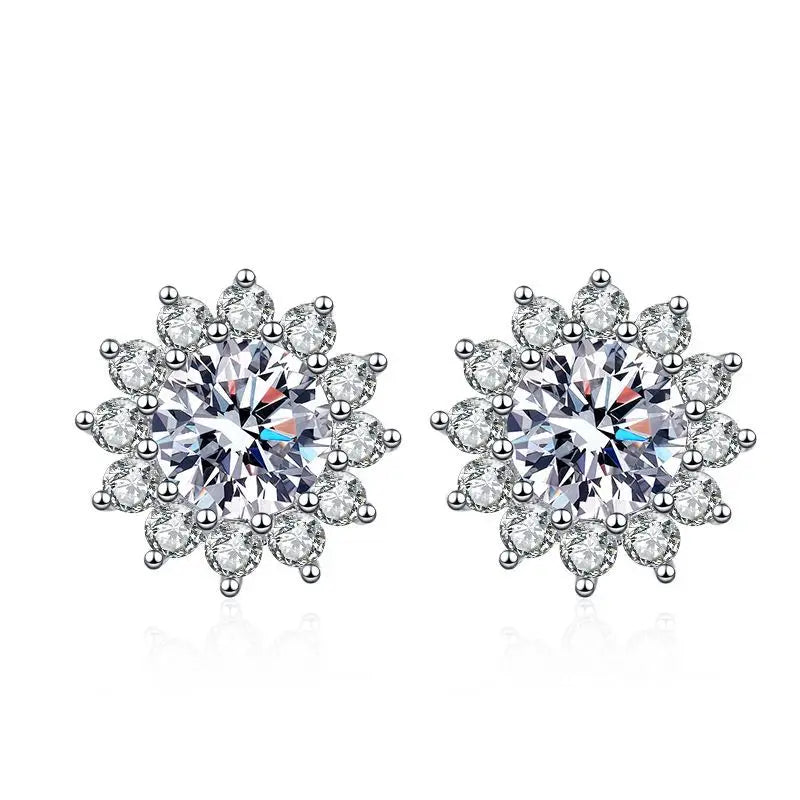 Best Selling S925 Sterling Silver Sunflower Stud Earrings 50 Points One Carat D Color Romantic Gold for Women's Anniversaries