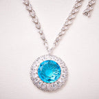 Rhodium Plated Navy Blue Grand Exaggerated Design Treasure Long Necklace Trendy Zircon Inlay for Men Women's Party Mainly Made