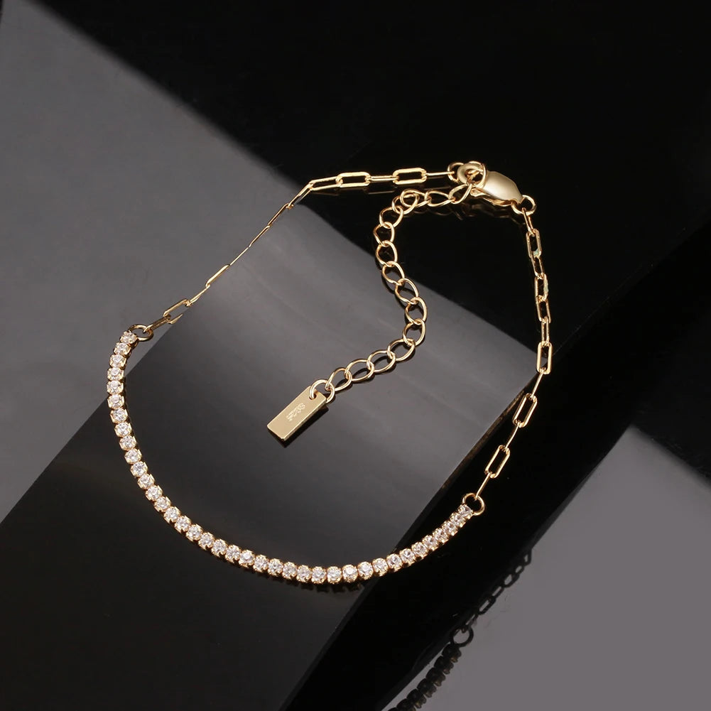 Wholesale SB141 925 Sterling Silver Jewelry Half Tennis Bracelet CZ 14K Gold Plating Ball Shape Pattern Half Paperclip Zircon