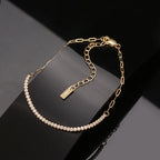 Wholesale SB141 925 Sterling Silver Jewelry Half Tennis Bracelet CZ 14K Gold Plating Ball Shape Pattern Half Paperclip Zircon