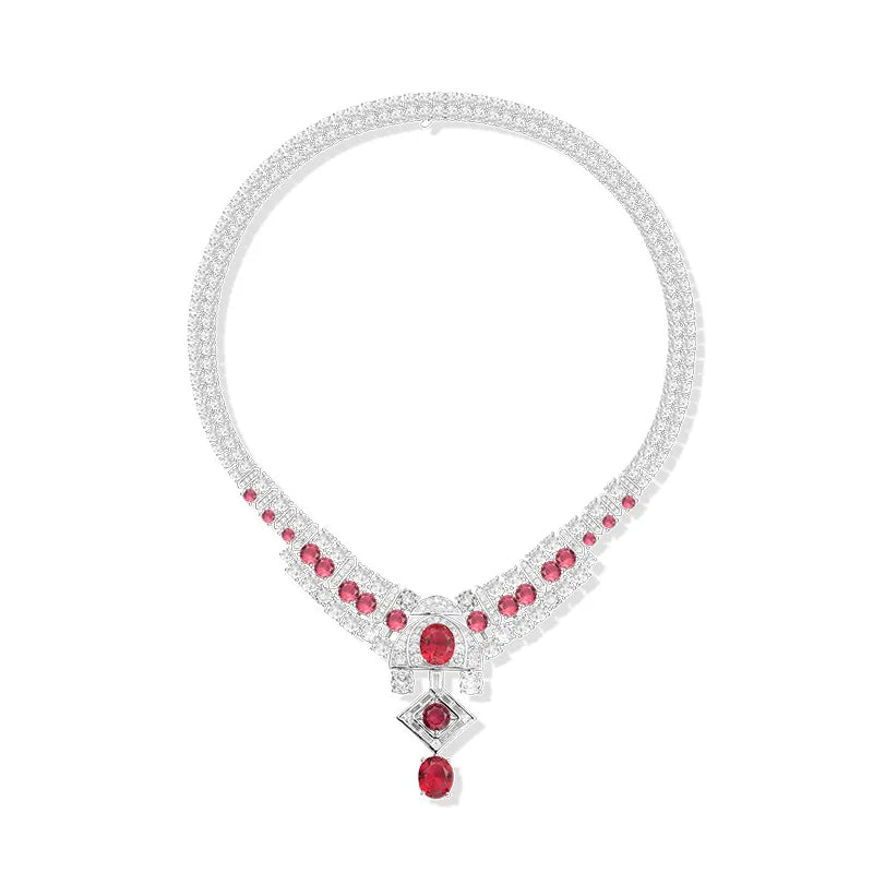 Customized Jeweler Brass Plated 18K Ocean Goddess Series Red Gemstone Exaggerated Evening Dress Accessories