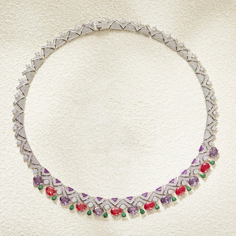 High-End 18K Gold Orange Purple Plated Brass Necklace Irregular Triangular Design Classic Dress Collarbone Anniversary