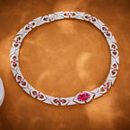 Fashionable High-End Rhodium Plated Ruby Necklace Dazzling Brass Material with Zircon Main Stone Trendy Collarbone Chain