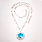 Rhodium Plated Navy Blue Grand Exaggerated Design Treasure Long Necklace Trendy Zircon Inlay for Men Women's Party Mainly Made