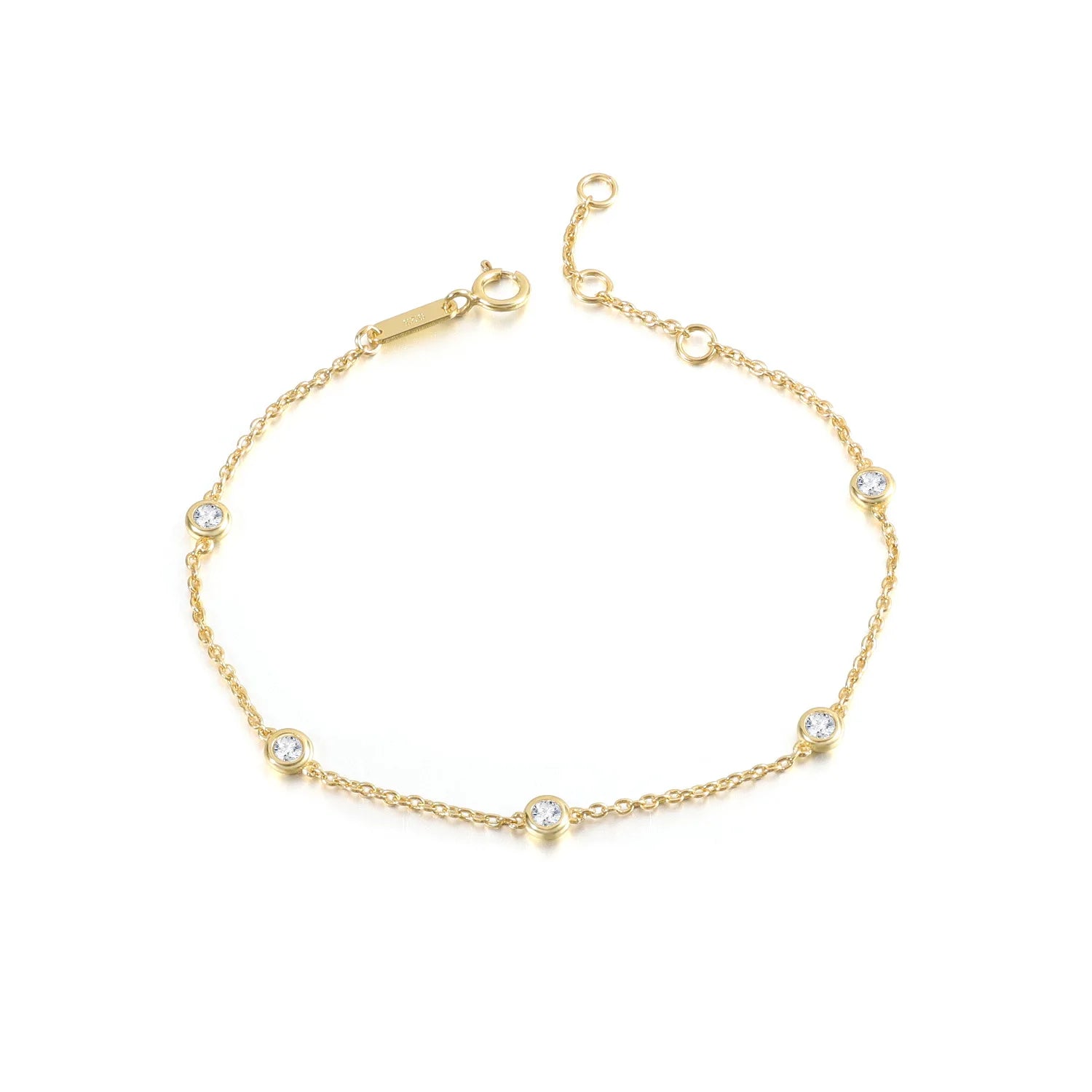 Adjustable S925 Sterling Silver Tennis Bracelet with Gold Plated Lab Grown Diamond Party Jewelry for Women