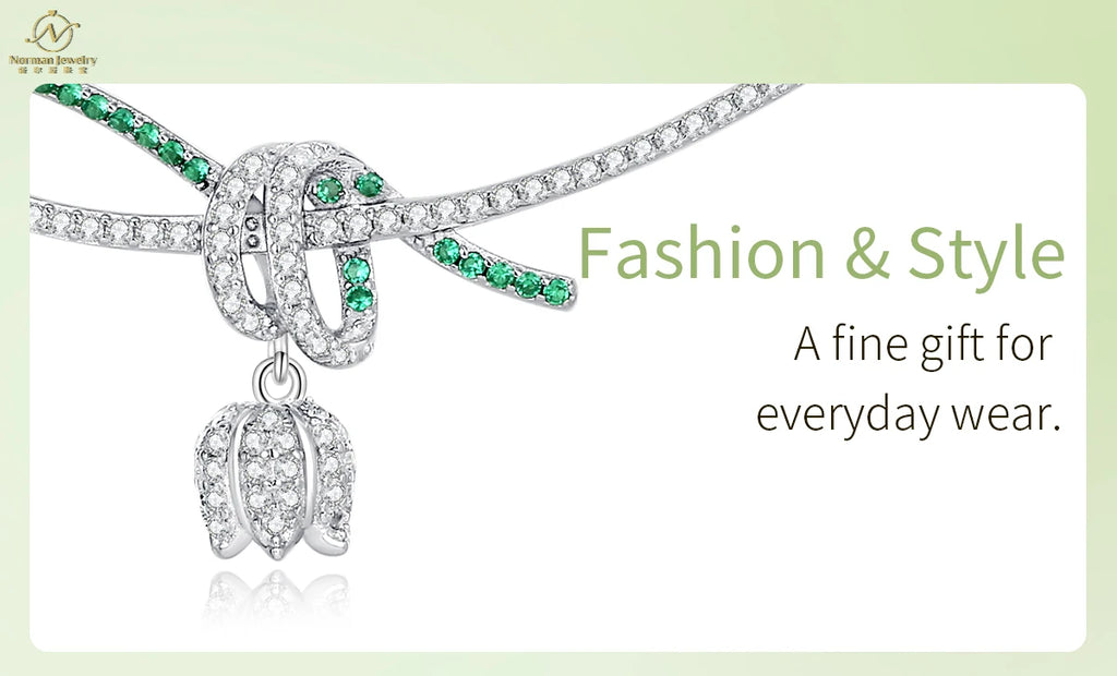 Collection 925S Fine Women's Necklace Spring Bells 5A Zirconia Rhodium Plated Pendant 925 Sterling Weddings Parties