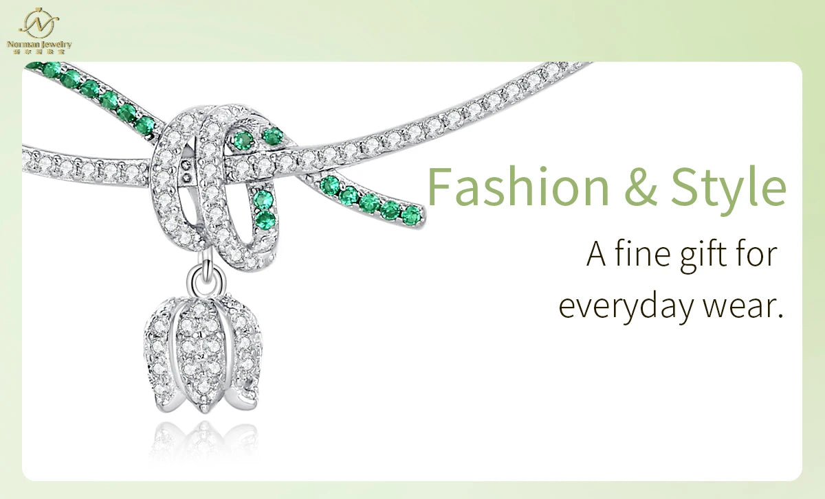 Collection 925S Fine Women's Necklace Spring Bells 5A Zirconia Rhodium Plated Pendant 925 Sterling Weddings Parties