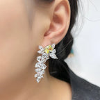 18K Copper Gold-Plated Floral Tassel Earrings Exaggerated Yellow Diamonds Detachable Design Personalized Fashion Drop Earrings