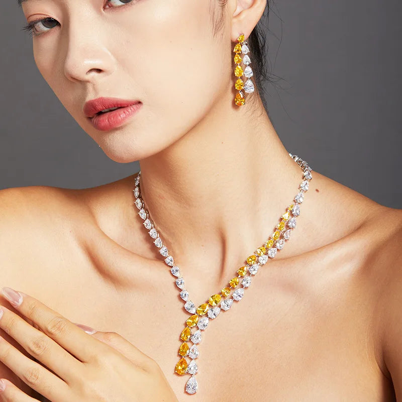 Anster Design Luxury Diamond Necklace for Ladies Hot Sale Yellow White Zircon Rhodium Plating Trendy Style for Prom Party Ball