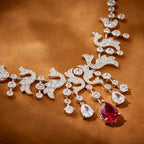 New Cubic Zirconia Women Party Necklace Luxury High-End Water Droplet Blue Diamond Necklace