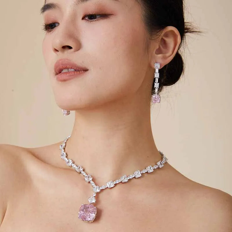 Luxury 20mm Yellow Zirconia Diamond Necklace White Rhodium Plated Brass for Ladies' Evening Party Wear