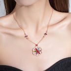 Women's Fine Pendant Necklace New Caibao Micro-Inlaid Gold Plated Atmospheric Fan Shaped Medium Long Sweater