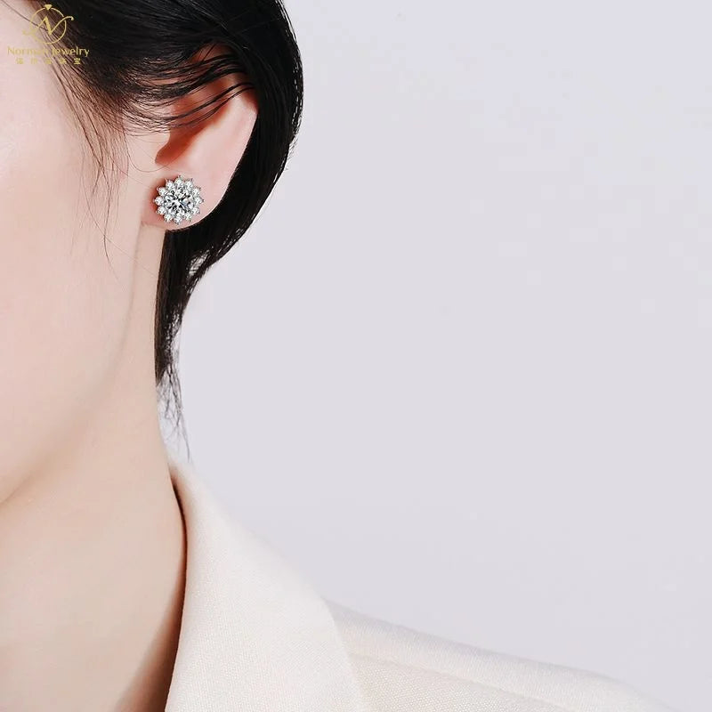 Best Selling S925 Sterling Silver Sunflower Stud Earrings 50 Points One Carat D Color Romantic Gold for Women's Anniversaries