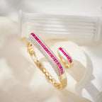 Champagne Plated Straight Shaped Bracelet with Red Zircon Plating High-End Fashionable Jewelry Accessories Men Women Engagement