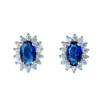 Luxury Rhinestone Blue Zircon Earrings Trendy Sterling Silver Hoop Earrings for Women Floral Shape Pattern Fashion Jewelry