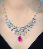 Luxury High-End Women's Water Droplet Blue Diamond Pendant Necklace Trendy Party Accessory Made of Brass with Cubic Zirconia