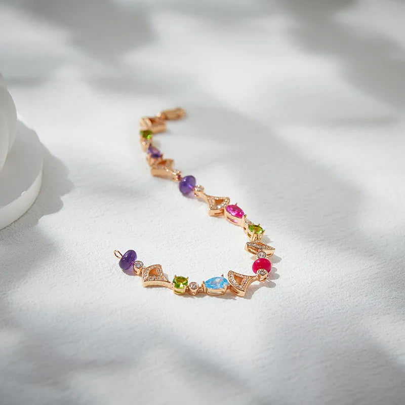 Luxury Fashion Women's Water Drop Fan-Shape Beaded Bracelet 18K Gold-Inlaid Electroplated Brass with Zircon Main Stone