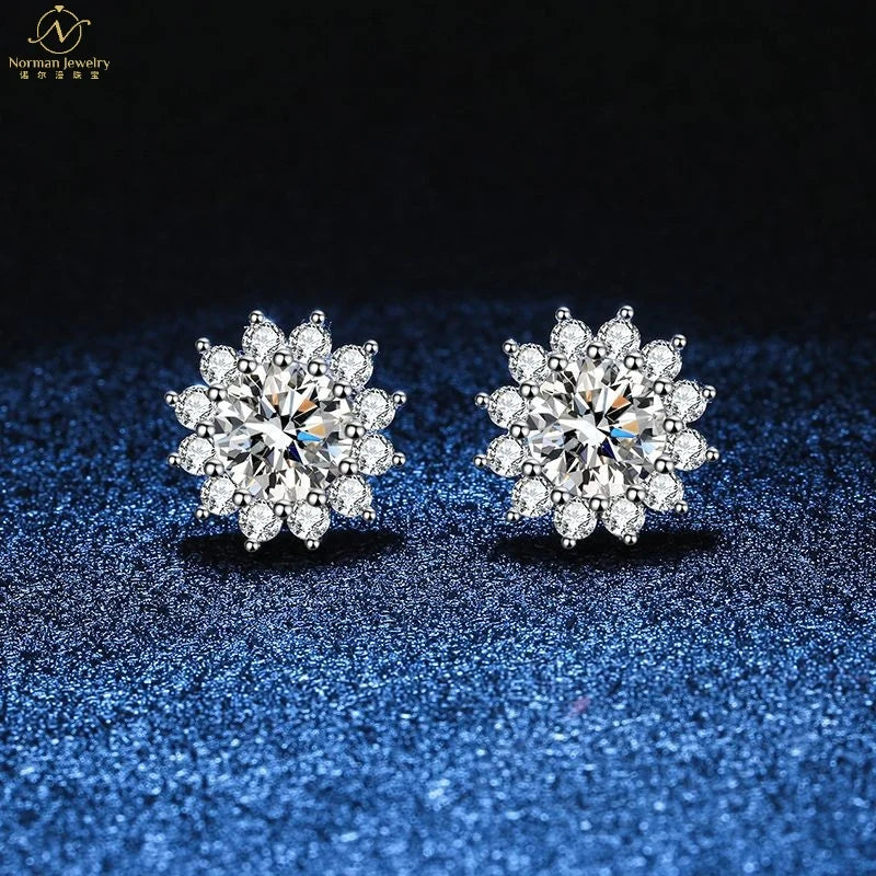 Best Selling S925 Sterling Silver Sunflower Stud Earrings 50 Points One Carat D Color Romantic Gold for Women's Anniversaries