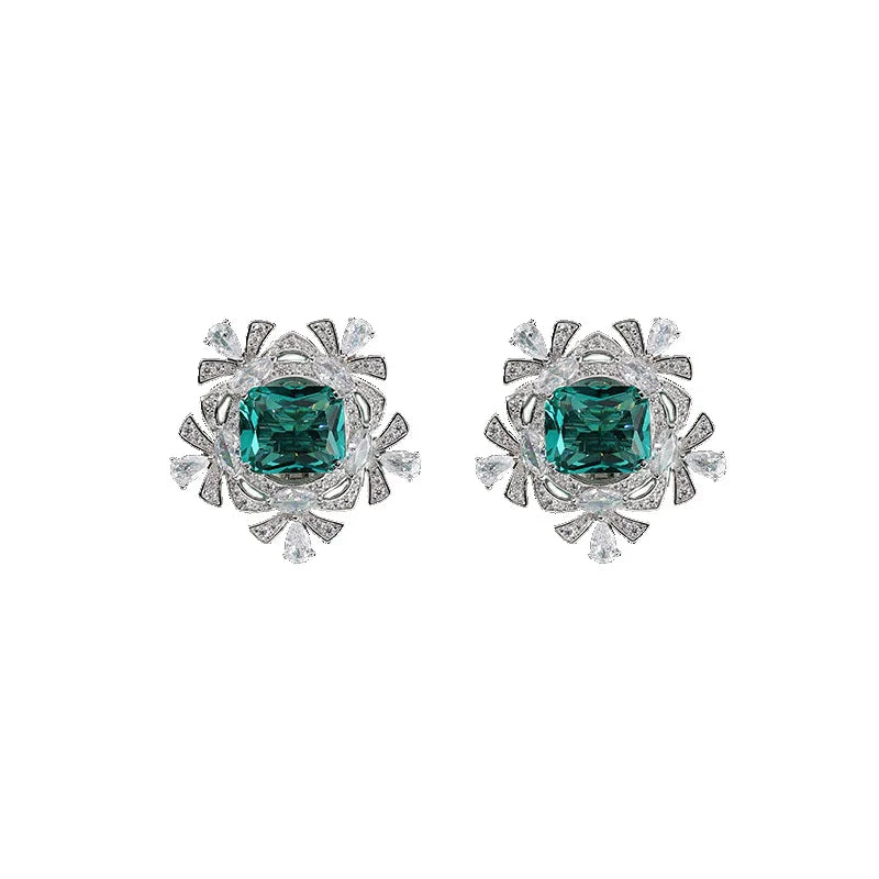Hot Selling Factory Green Crystal Imitated Diamond Earrings for Women Wedding CZ Fashion Stud Earrings