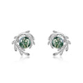 European American Style 925 Silver Cross-Border New Green Moss Stone Fine Stud Earrings Women's Aquatic Plants Agate Gold