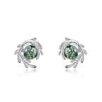 European American Style 925 Silver Cross-Border New Green Moss Stone Fine Stud Earrings Women's Aquatic Plants Agate Gold
